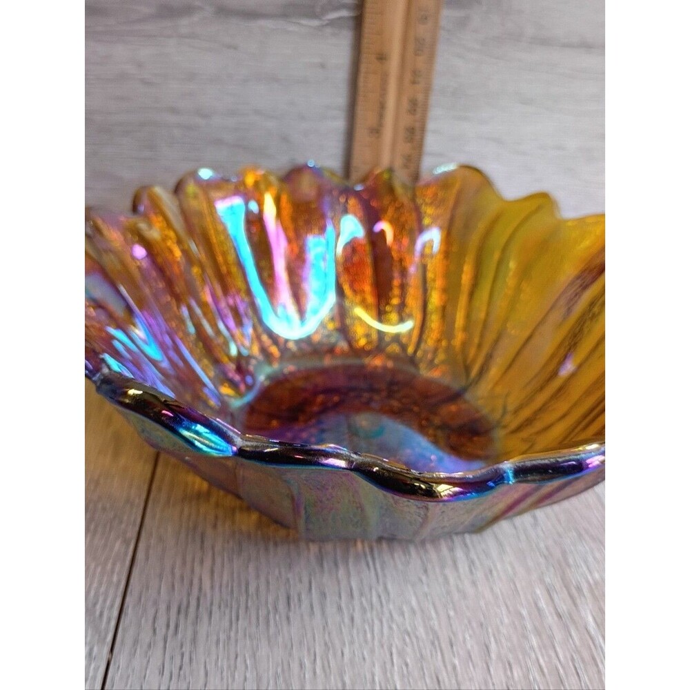 Indiana Glass Sunflower Candy Dish Glass Lily Pons 70's Iridescent - Picture 7 of 8